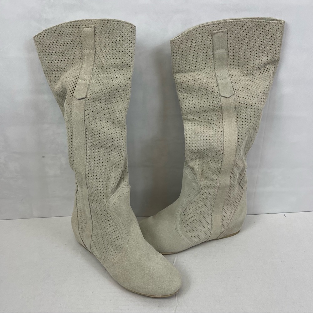 Sundance Lia Forato Dixie Beige‎ Suede Perforated Knee High Boots Women’s 6.5